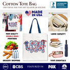 White floral USA patriotic canvas tote bag by OrnamentallyYou, perfect for 4th of July shopping and stylish women.