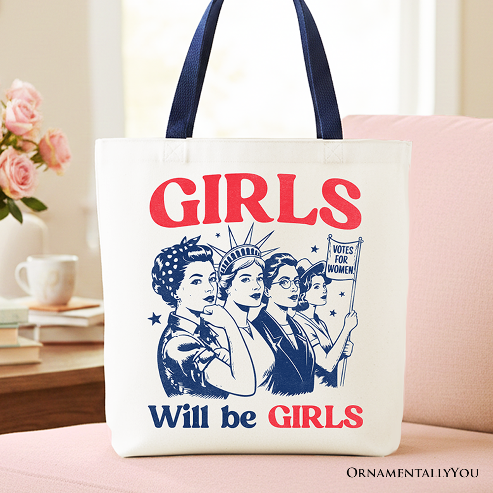White Girls Will Be Girls Patriotic Tote Bag by OrnamentallyYou featuring vintage 4th of July and feminist design.