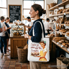 White tote bag featuring humorous "I Baked You Some Shut The Fucupcakes" text, perfect for fun bakers and kitchen gift lovers.