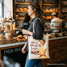 White tote bag from OrnamentallyYou with humorous "I Baked You Some Shut The Fucupcakes" design, perfect for fun bakers and kitchen gifts.