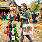 Mama Coquette autumn tote bag by OrnamentallyYou featuring cozy fall pumpkins, perfect for mothers and seasonal style.
