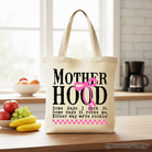 OrnamentallyYou Coquette pink bow tote bag with retro checkered pattern, stylish gift shopper for motherhood and casual outings.