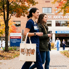 White Nurse Coquette Autumn Tote Bag by OrnamentallyYou with cozy fall pumpkins and autumn-themed design for nurses.