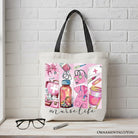 White Nurse Life canvas tote bag by OrnamentallyYou featuring medical essentials design, perfect for coquette nurses.