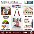White canvas tote bag with "Reading Is My Favorite Sport" bookworm design, perfect for bibliophiles and book lovers.