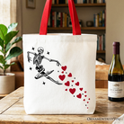 White Skeleton Hearts Valentine Tote Bag by OrnamentallyYou, playful and funny gift shopper with skeleton and heart design.