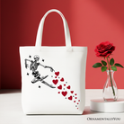 White Skeleton Hearts Valentine Tote Bag by OrnamentallyYou featuring playful skeleton heart design for fun gift shopping.