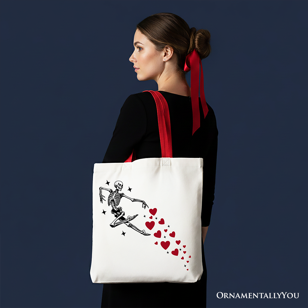 White Skeleton Hearts Valentine Tote Bag by OrnamentallyYou, playful and funny shopper bag with heart design for Valentine's Day.