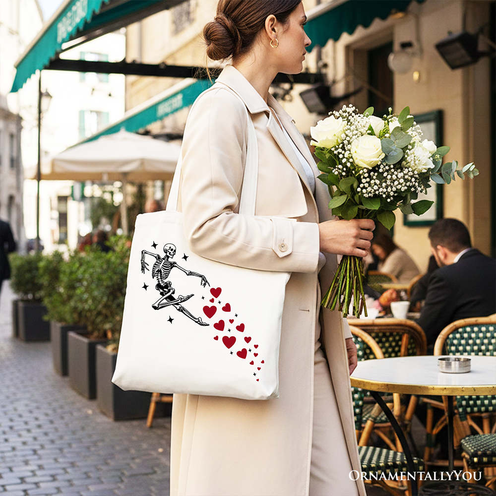 White Skeleton Hearts Valentine Tote Bag by OrnamentallyYou featuring playful, funny design for shopping or gifting.
