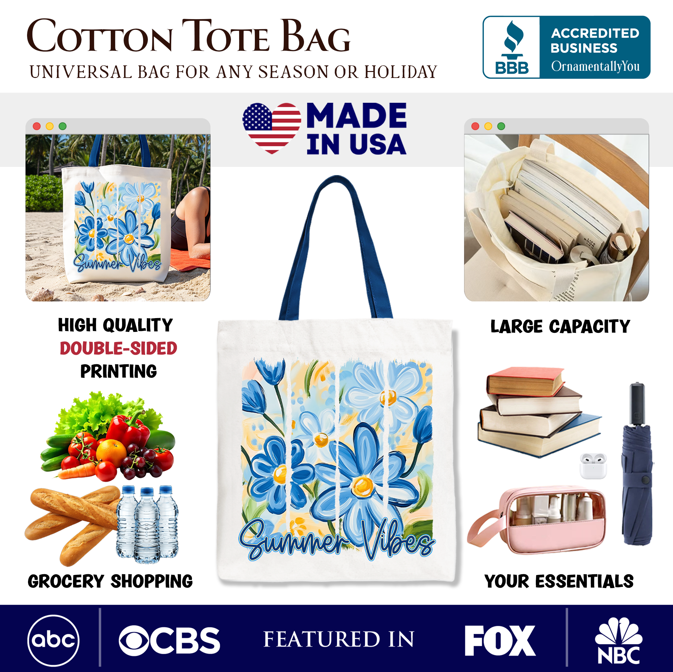 White tote bag with colorful brushstroke flower design, perfect for summer vibes and aesthetic gift shopping by OrnamentallyYou.