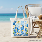 White tote bag with summer vibes brushstroke flower design, aesthetic gift shopper by OrnamentallyYou.