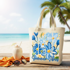 White tote bag with colorful brushstroke flower design, perfect for summer fashion and aesthetic gifting by OrnamentallyYou.