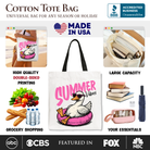 White tote bag with summer vibes and a funny goose design, ideal for beach and vacation shopping from OrnamentallyYou.