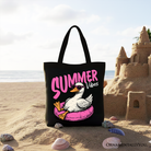 White tote bag with summer vibes goose design, perfect for beach vacations and casual shopping, by OrnamentallyYou.