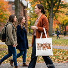 White Teacher Coquette Autumn Tote Bag by OrnamentallyYou featuring cozy fall pumpkin design, perfect for educators and fall shopping.