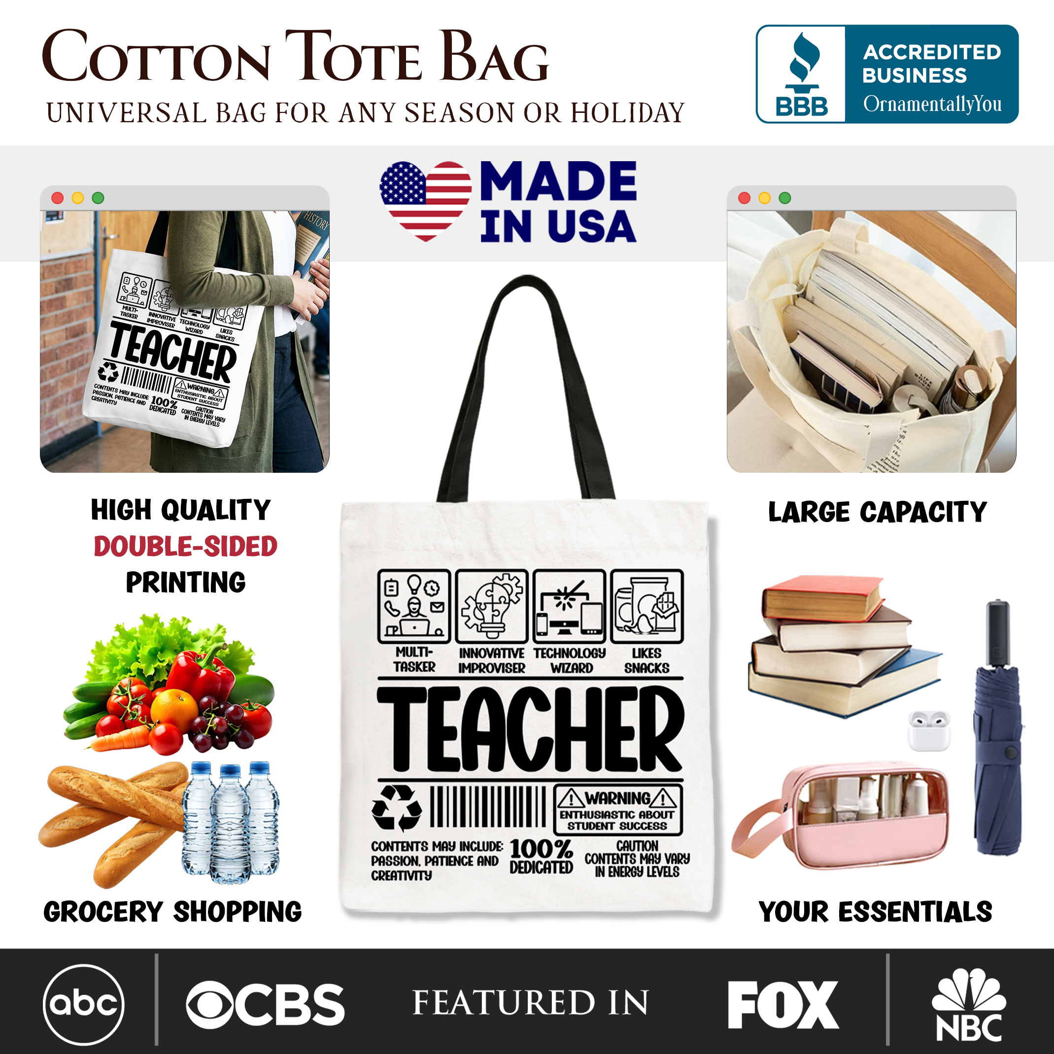 White tote bag with humorous barcode design, perfect for teachers and dedicated educators, by OrnamentallyYou.