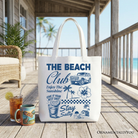 White vintage coastal tote bag by OrnamentallyYou featuring summer vacation and beach club designs for beach trips or shopping.