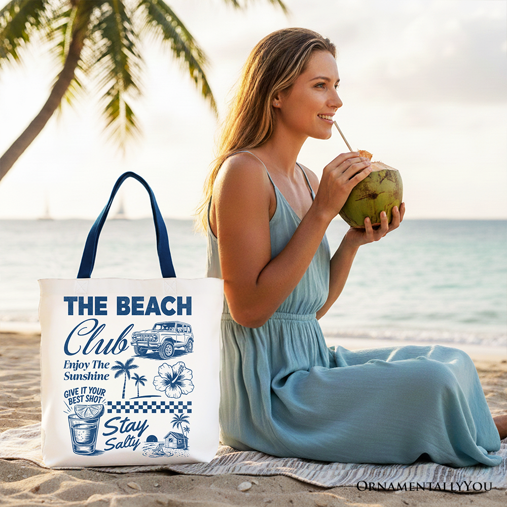 Vintage coastal summer tote bag from OrnamentallyYou featuring beach-themed design, perfect for beach days and vacations.