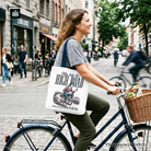 White tote bag by OrnamentallyYou with humorous "Why Take High Road Mom" sarcastic quote, perfect for moms or gift shoppers.