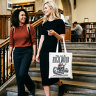White tote bag with humorous "Why Take High Road Mom" sarcastic quote, designed by OrnamentallyYou for adult gift shoppers.