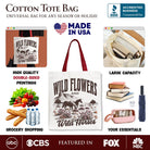 Canvas tote bag featuring wild flowers and wild horses design, by OrnamentallyYou, with a retro western style for free-spirited women.