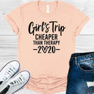 Girls Trip Cheaper Than Therapy graphic tee from Anchored Grace Boutique, featuring a casual cotton t-shirt with fun printed design.