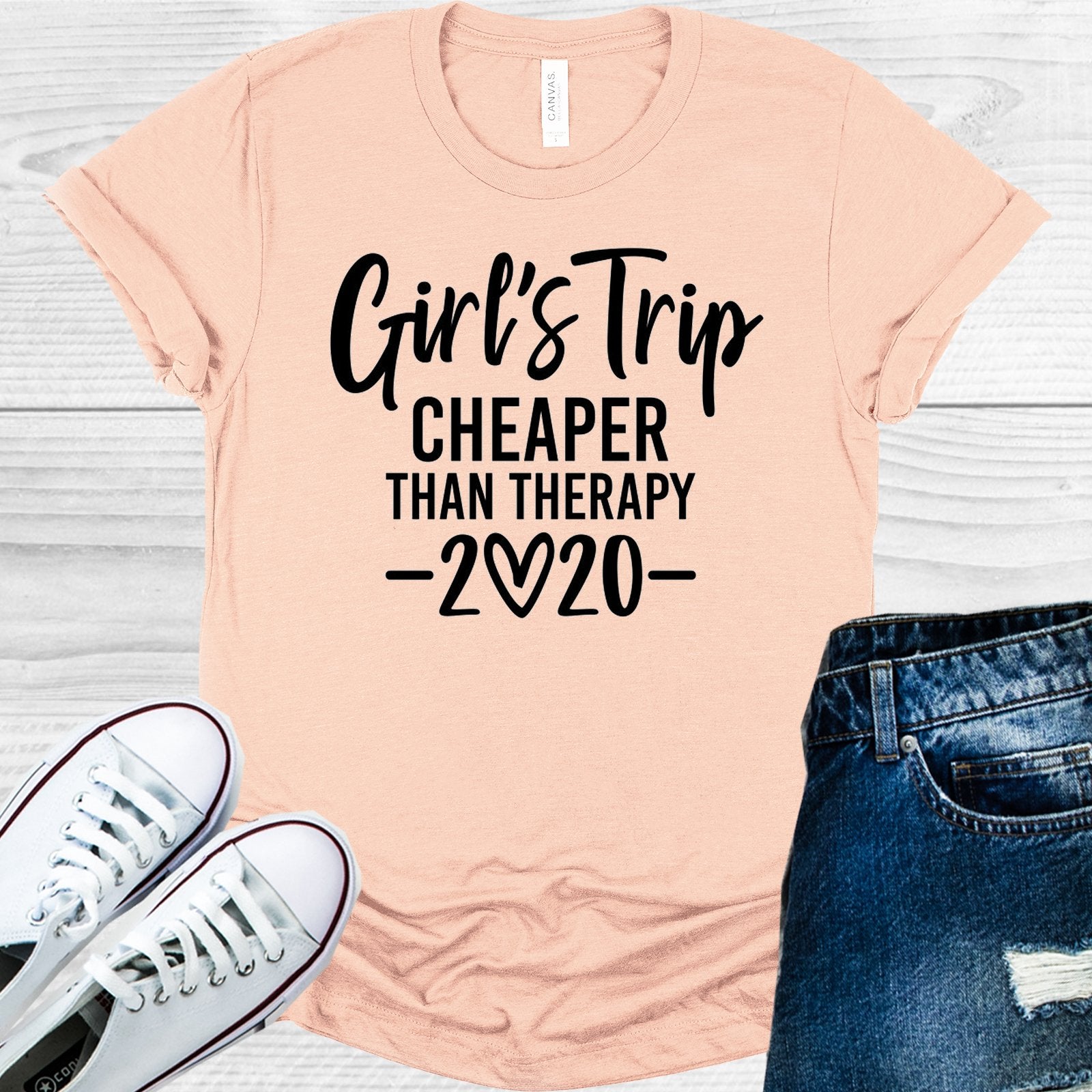 Girls Trip Cheaper Than Therapy graphic tee from Anchored Grace Boutique, featuring a casual cotton t-shirt with fun printed design.