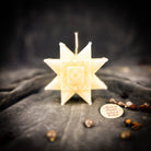 Blue beeswax candle from Parlour of Wonders' Ruzha Candle Spell Kit, used for communication and spiritual rituals.
