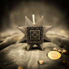 Blue beeswax candle from Parlour of Wonders' Burst of Brilliance Ruzha Candle Spell Kit, used for communication and spiritual rituals.