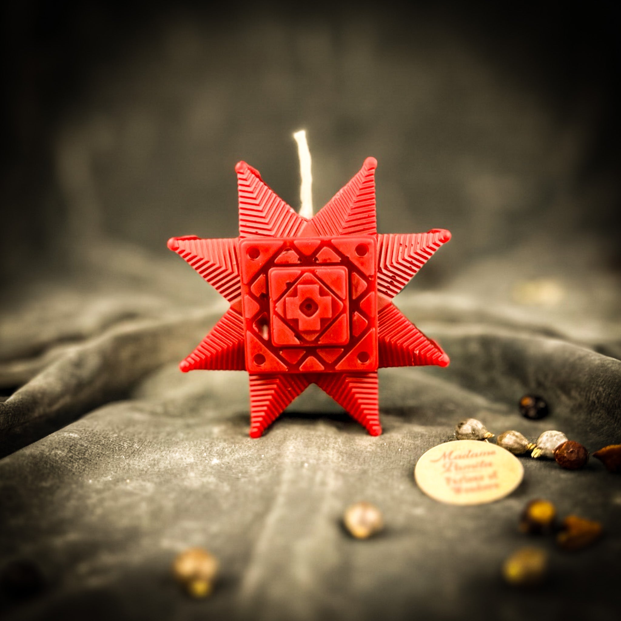 Blue beeswax candle from Parlour of Wonders' Burst of Brilliance Ruzha Candle Spell Kit, featuring intricate wax details.