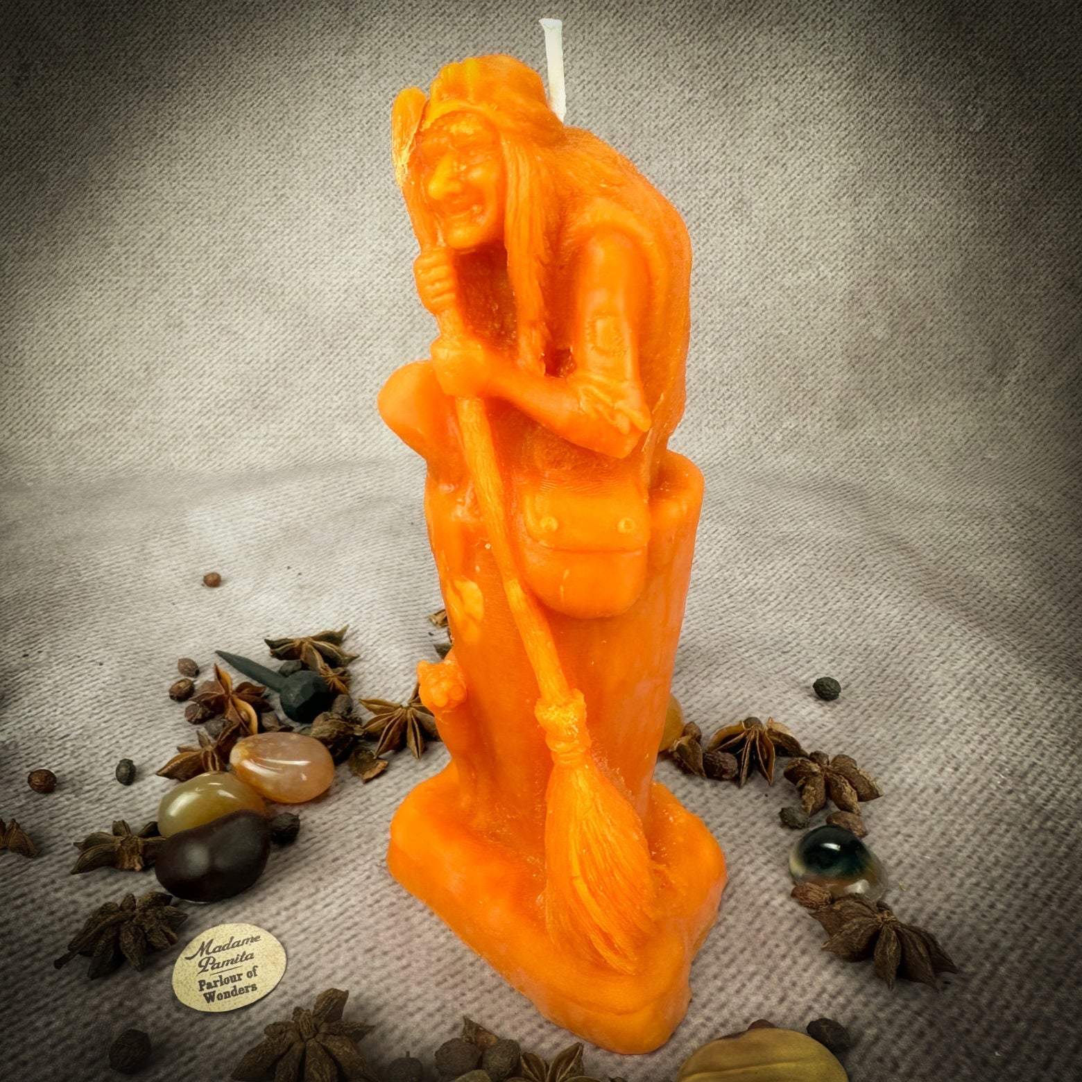Beeswax Baba Yaga spell candle by Parlour of Wonders featuring brown grounding beeswax for wisdom, protection, and wild power.