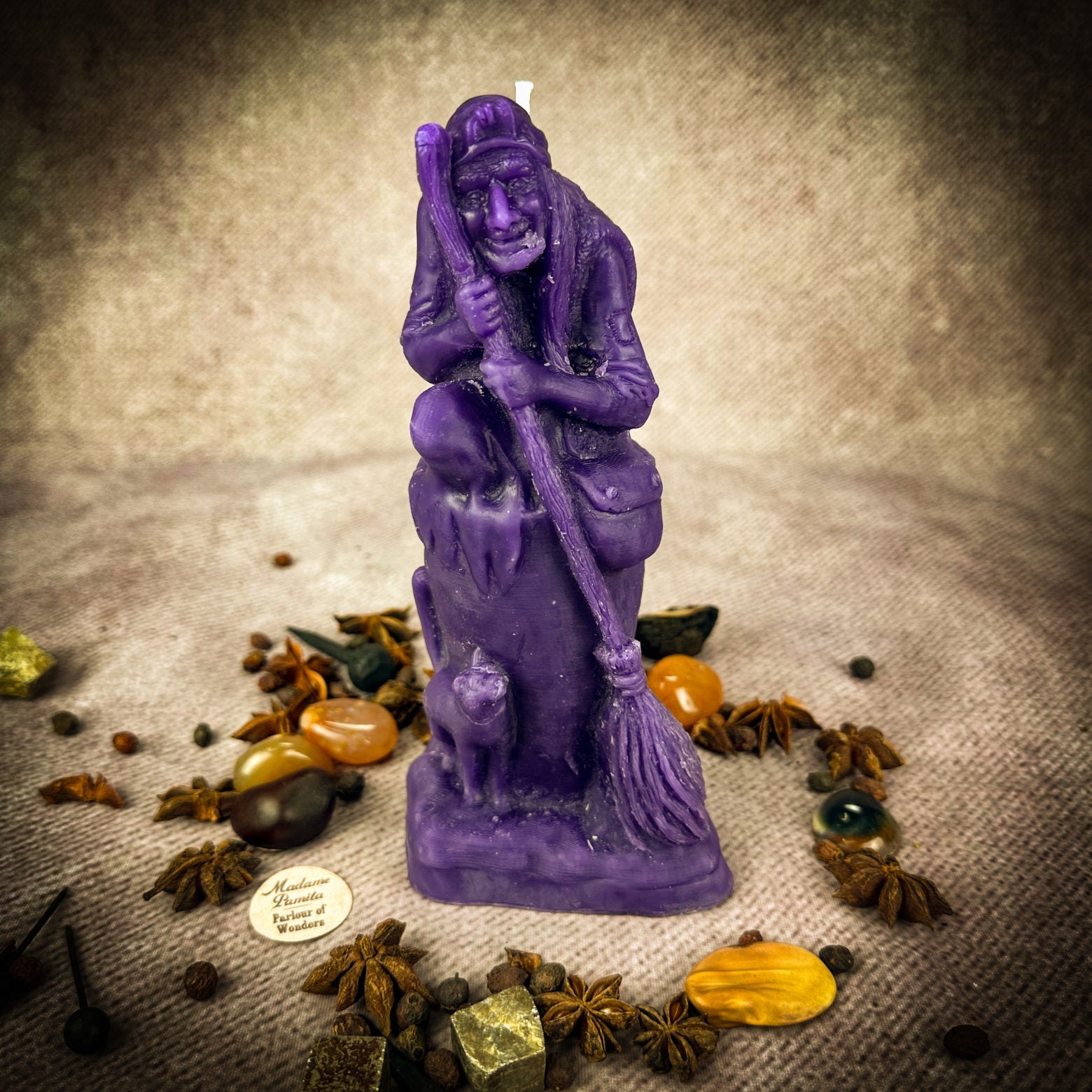 Beeswax Baba Yaga spell candle by Parlour of Wonders, brown grounding beeswax candle for wisdom, protection, and wild power.