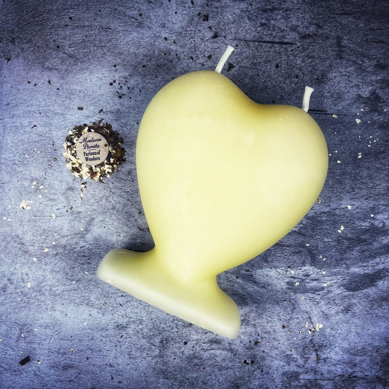 Green beeswax Twin Flame Love Spell Candle by Parlour of Wonders, designed for soulmate and true love magic.