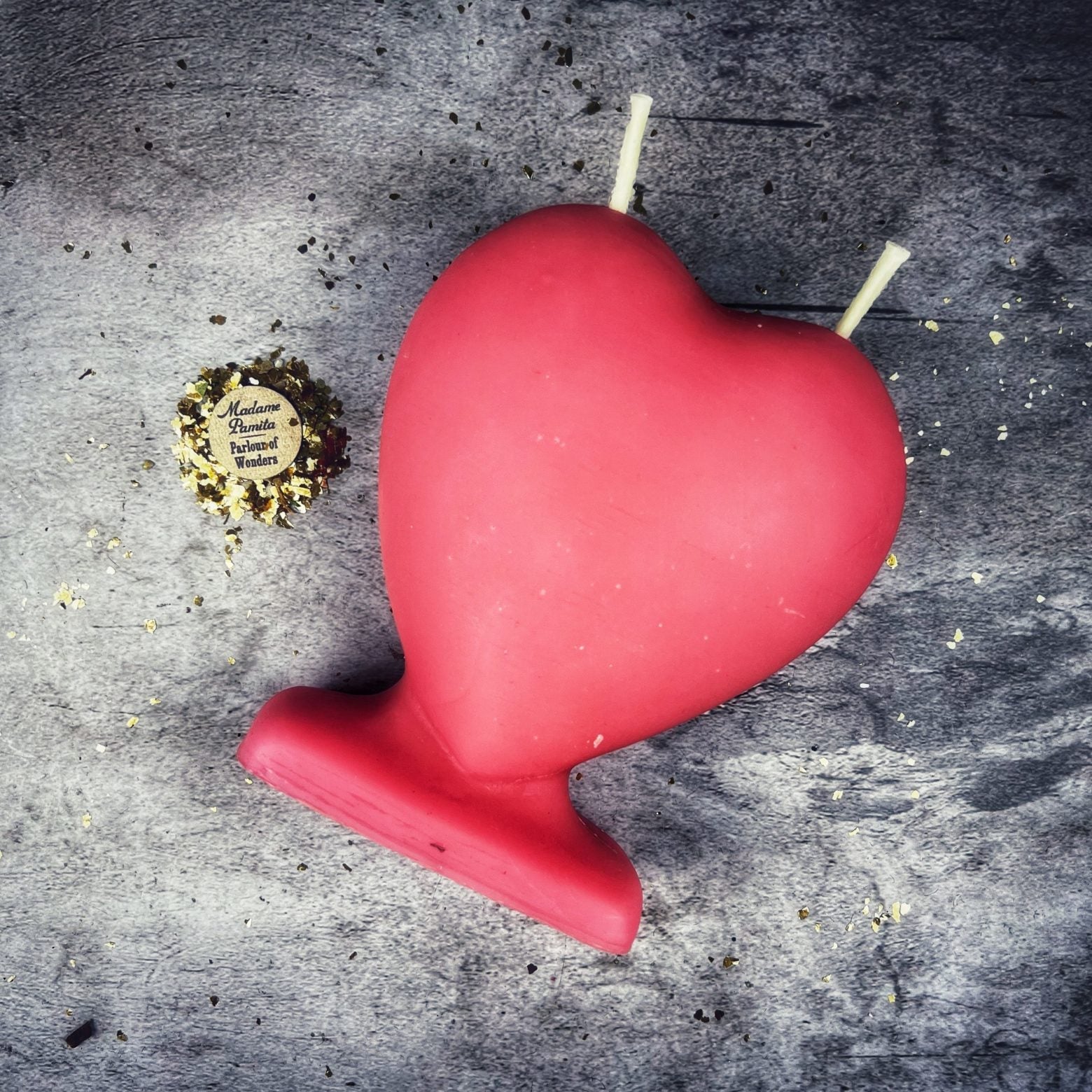 Green beeswax twin flame love spell candle by Parlour of Wonders, designed for soul mate and true love magic.