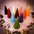 Green beeswax candle from Parlour of Wonders for prosperity and abundance magic, designed as a money maker spell candle.