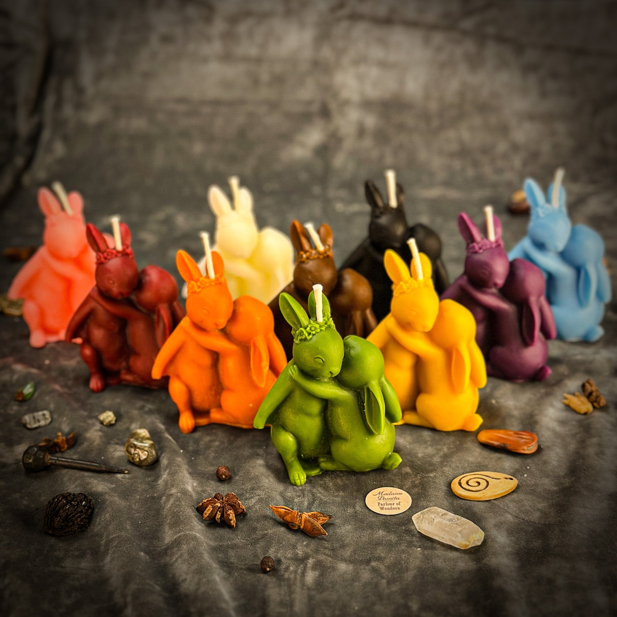 Orange beeswax rabbit spell candle by Parlour of Wonders, featuring a rabbit design symbolizing good luck and new beginnings.