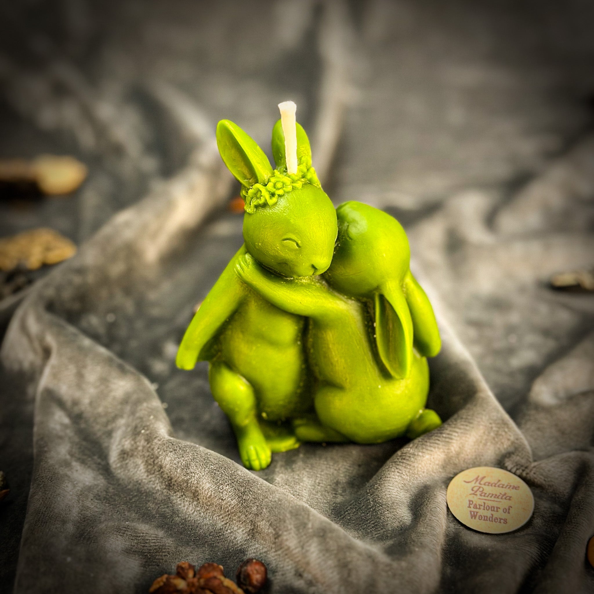 Beeswax Rabbit Spell Candle by Parlour of Wonders, orange beeswax candle with rabbit design symbolizing good luck and new beginnings.