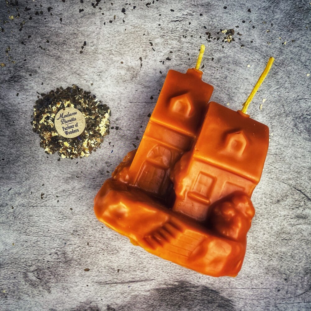 Beeswax Happy House Spell Candle by Parlour of Wonders, orange beeswax candle for home protection, harmony, and blessings.
