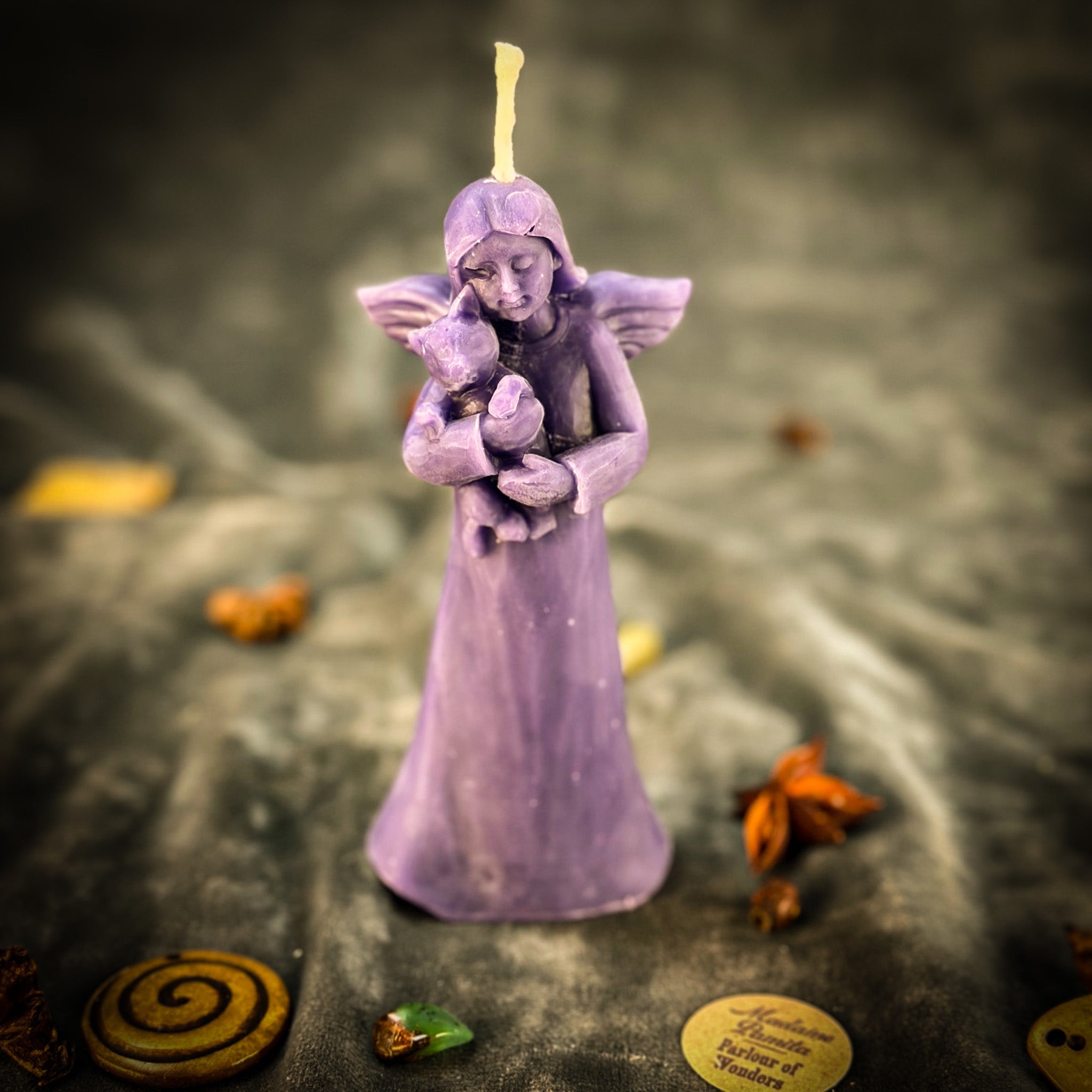 Beeswax Cat Guardian Spirit Spell Candle by Parlour of Wonders for pet protection and healing, featuring a vibrant orange design.