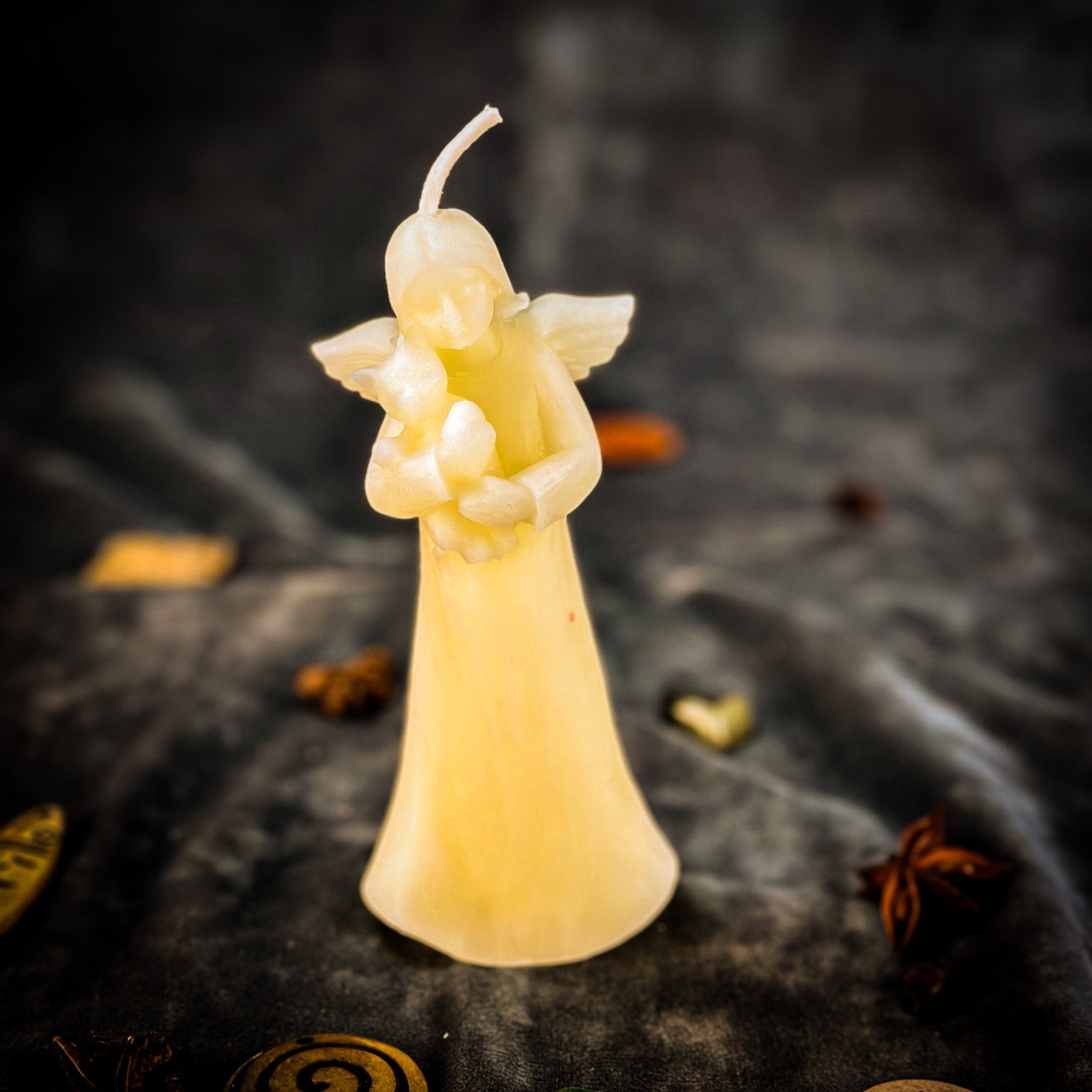 Beeswax Cat Guardian Spirit Spell Candle by Parlour of Wonders, used for pet protection and healing, featuring an orange beeswax design.