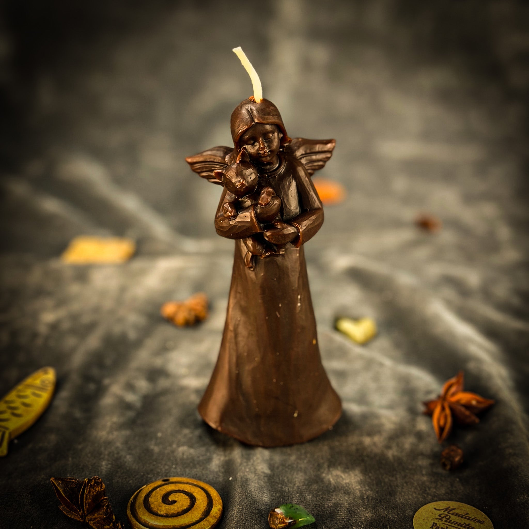 Beeswax Cat Guardian Spirit Spell Candle by Parlour of Wonders for pet protection and healing, featuring an orange design.