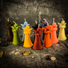 Beeswax Dog Guardian Spirit Spell Candle for pet protection and healing, with orange wax and spiritual healing symbols.