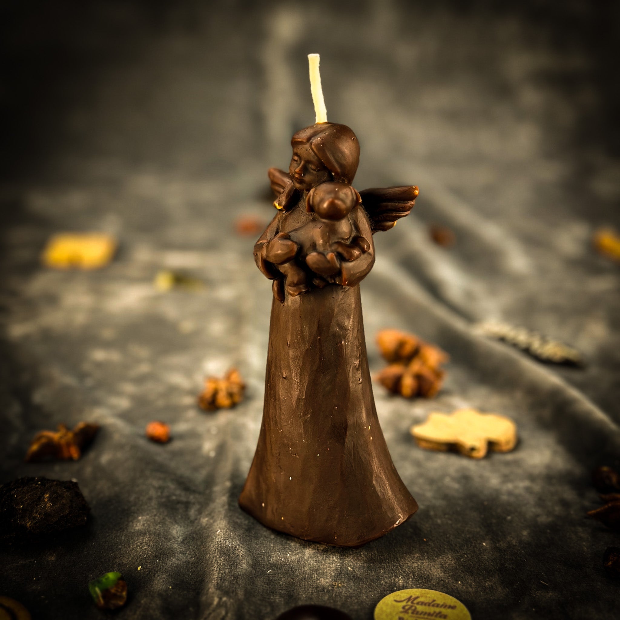 Beeswax Dog Guardian Spirit Spell Candle by Parlour of Wonders, orange candle for pet protection and healing, with protective symbols.