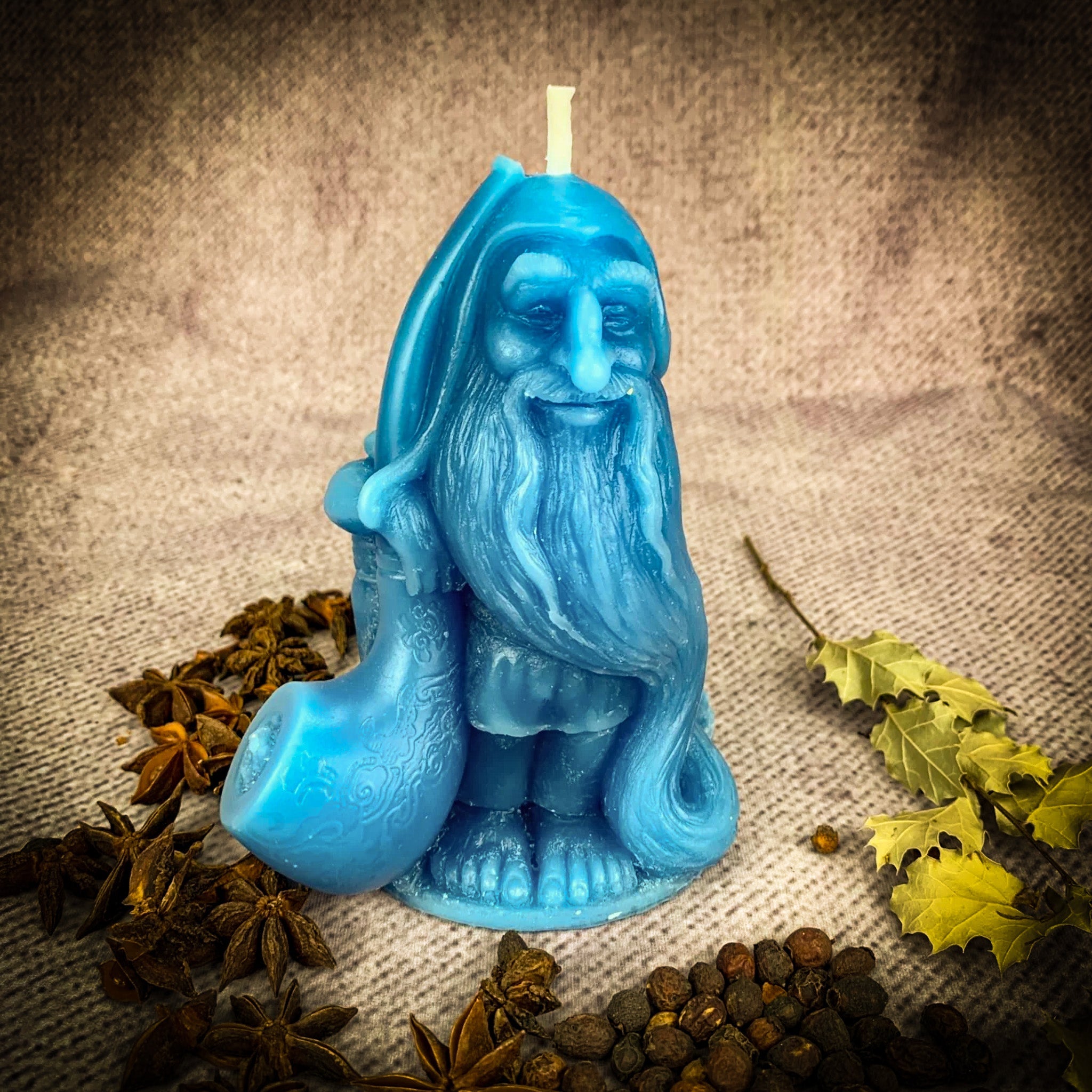 Orange beeswax Domovyk gnome spell candle by Parlour of Wonders, designed for home blessing and protection.