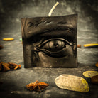 Beeswax Ex-Voto Eye Spell Candle by Parlour of Wonders with orange wax for vision, clairvoyance, and being seen.