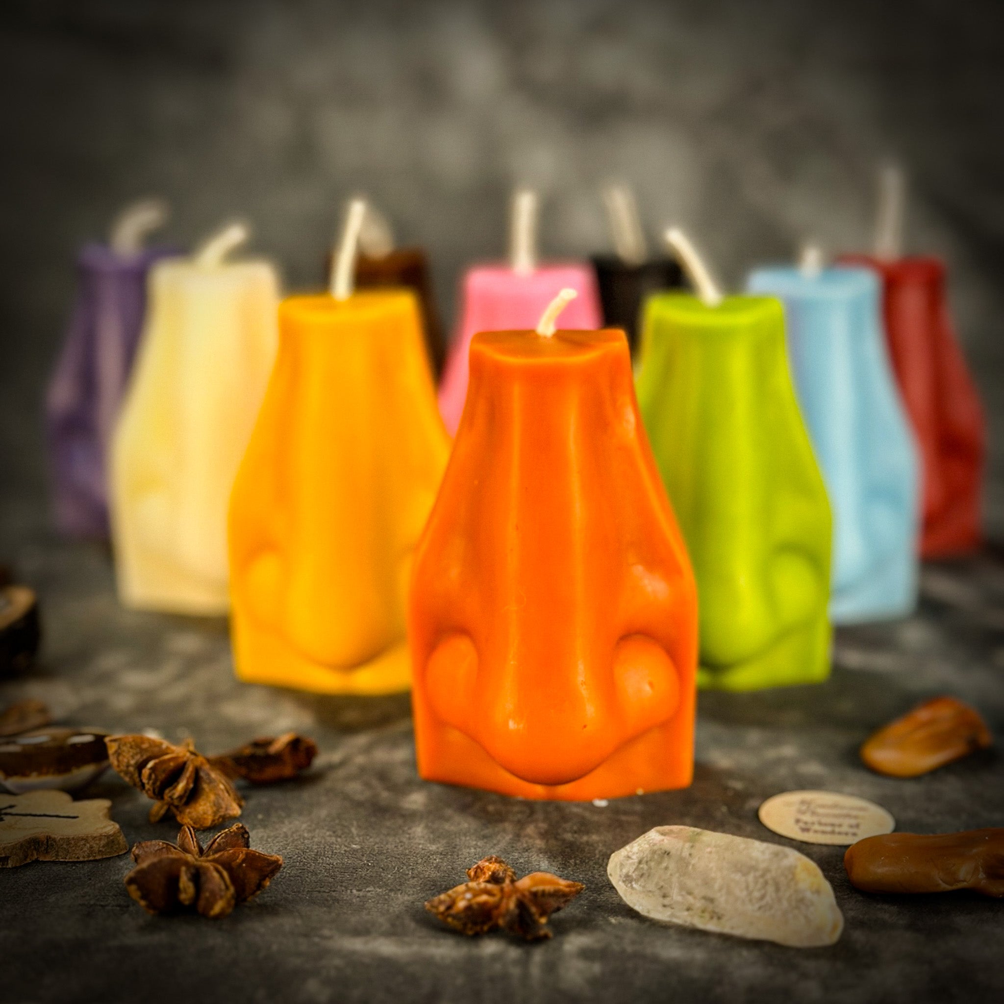 Beeswax Ex-Voto Nose Spell Candle by Parlour of Wonders, orange beeswax candle for clairalience, intuition, and healing.
