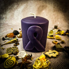 Beeswax Awareness Ribbon Pillar Candle by Parlour of Wonders with ribbon design, honoring heroes and supporting causes.