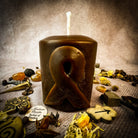 Beeswax Awareness Ribbon Pillar Candle by Parlour of Wonders honoring heroes and supporting causes with natural beeswax finish.