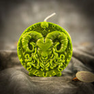 Pink beeswax Aries Ram zodiac spell candle by Parlour of Wonders, featuring detailed ram design for courage, passion, and victory.