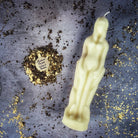 Pink beeswax female figural spell candle by Parlour of Wonders, used for sympathetic magic and personal empowerment.